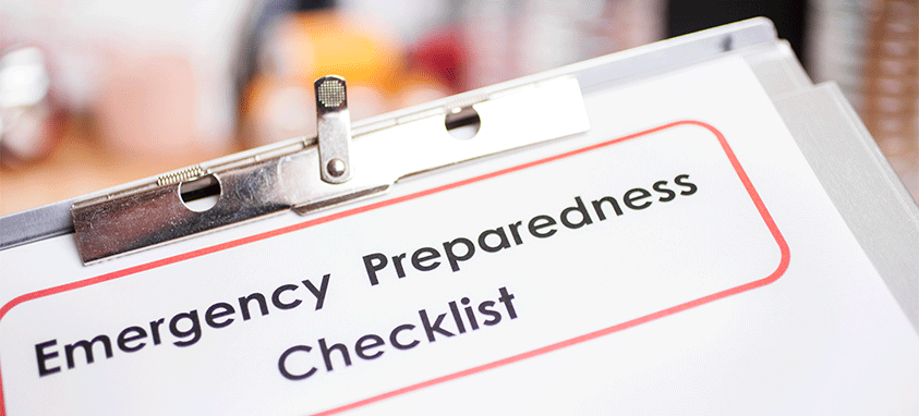 Disaster preparedness checklist infographic with emergency supplies and safety steps for survival.