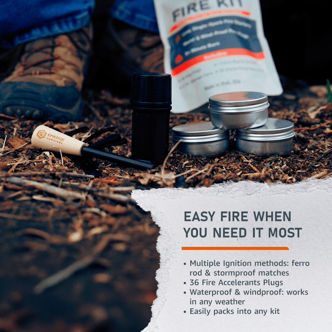 Emerge Survival Fire Starter Fire Starter Kit Emergency Fire Starter Kit | All-Weather Family Fire Kit
