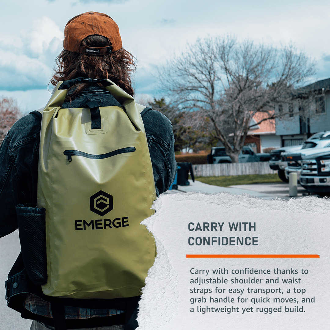 Emerge Survival 30L Heavy Duty Dry Bag w/ Straps - Olive 30L Heavy Duty Dry Bag w/ Straps - Olive | Emerge Survival