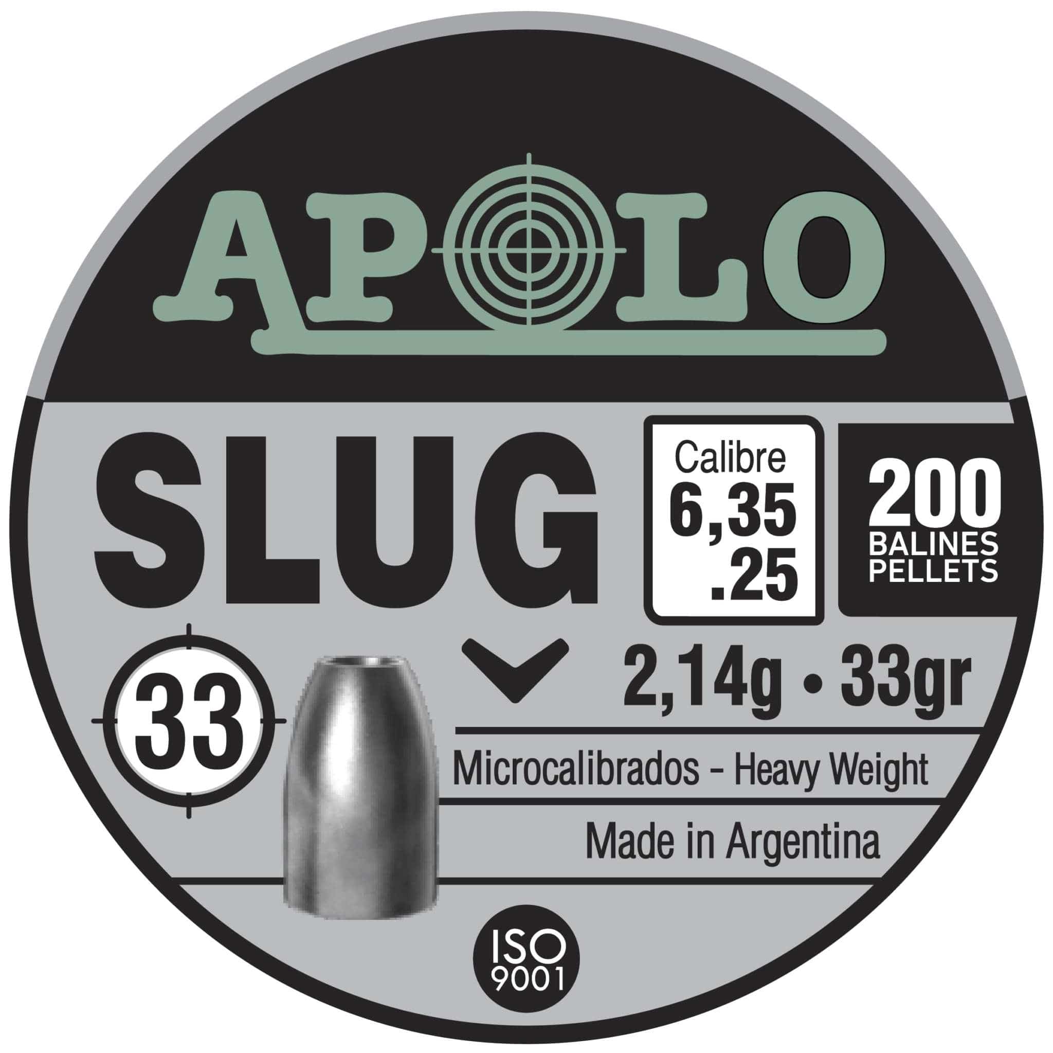 Apolo Airgun Pellets Apolo Slug Airgun Pellets .25 Caliber (6.35mm) 33gr Apolo Slug Airgun Pellets 6.35mm 25 Caliber 33 Grains E19303 | High Precision