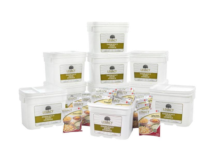 Premium 1080 Serving Package emergency food supply with 277 lbs in 9 buckets, 1080 servings, 25-year shelf life