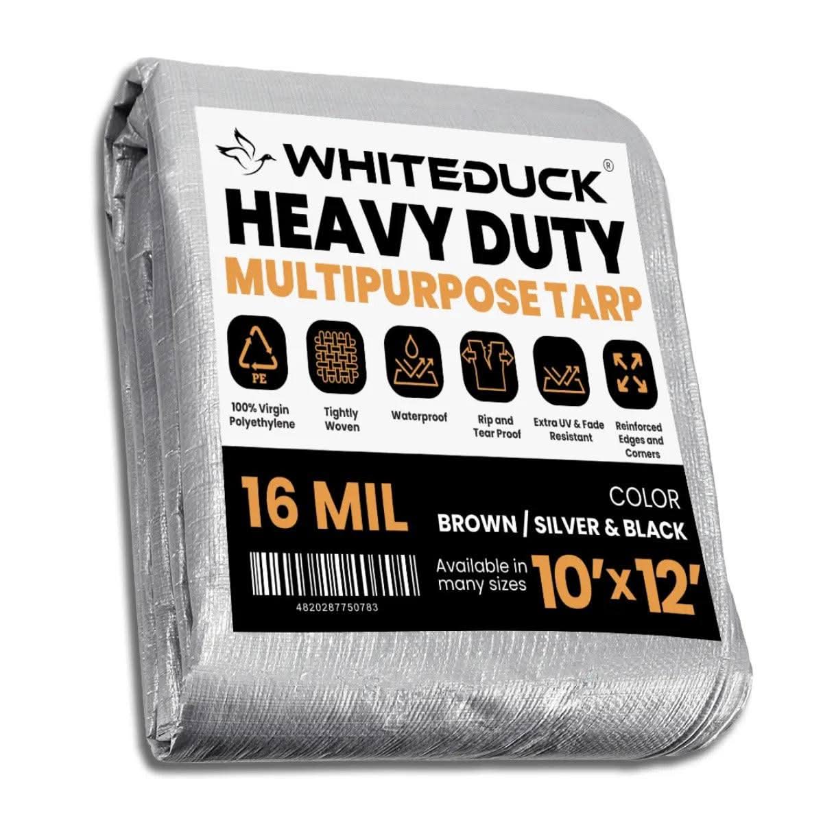White Duck Outdoors Poly Tarp 16 mil. 10’ x 12’ Super Heavy Duty Poly Tarp 10’ x 12’ Super Heavy Duty Poly Tarp - Extra Reinforced, Mold Resistant
