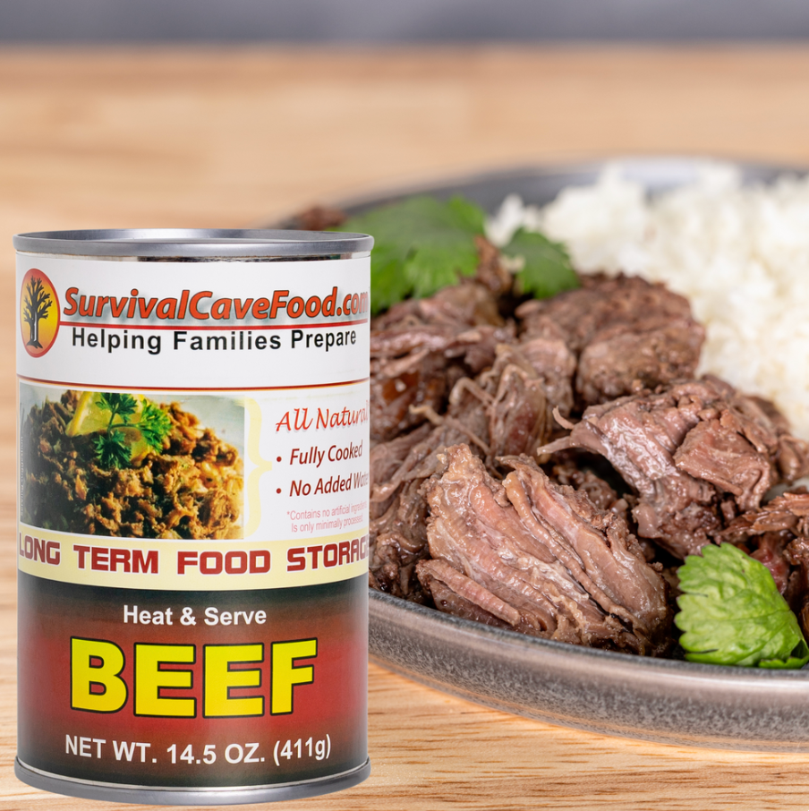 Survival Cave Mixed canned meat variety pack with beef, chicken, turkey, and pork, ready-to-eat and long shelf life