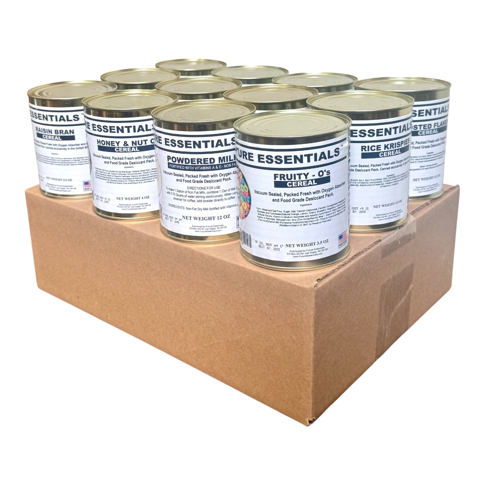 Case (12 Cans) of Future Essentials Canned Breakfast Cold Cereal Variety and Milk