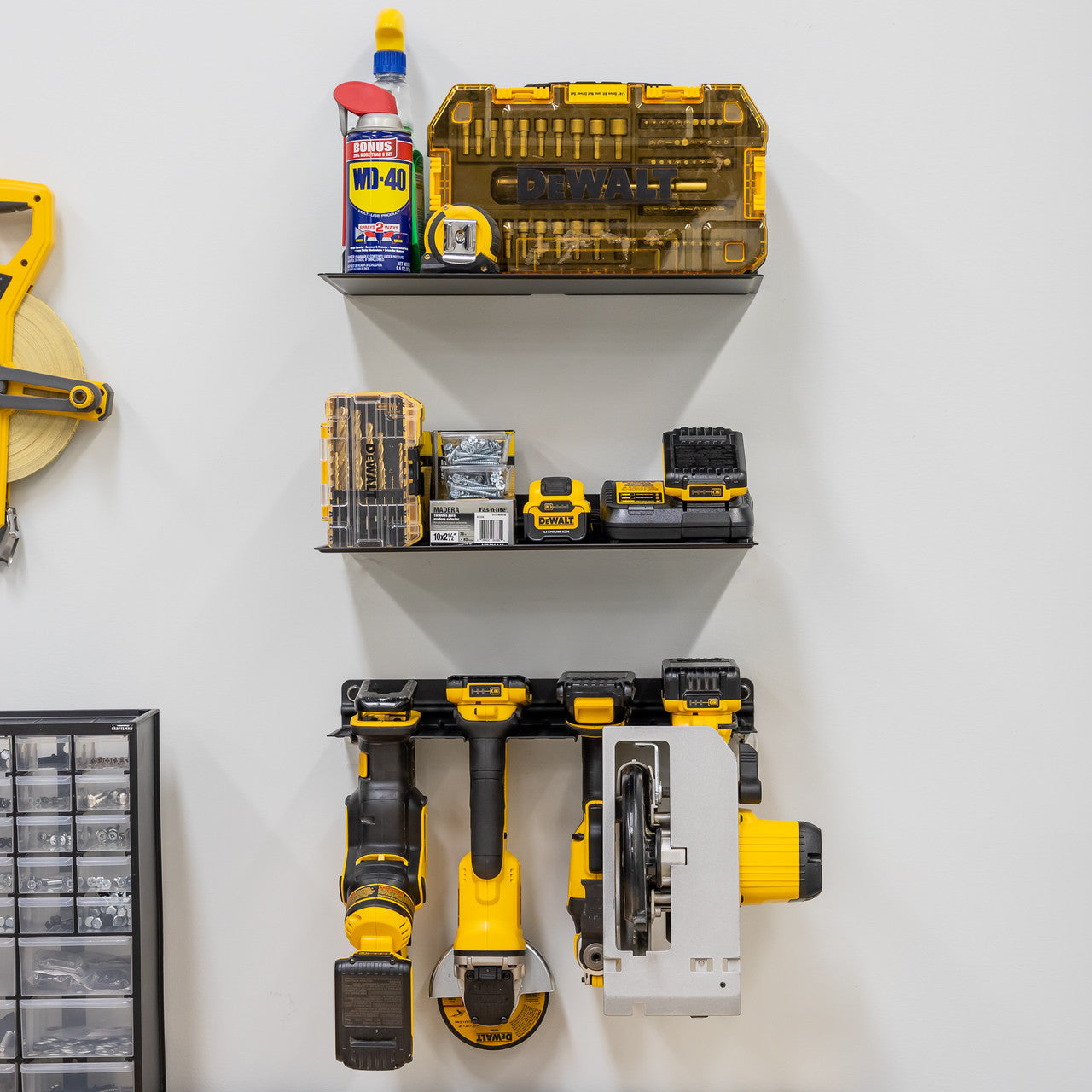 E-Drill Power Tool Organizer & 2 Shelves | Garage Storage Rack