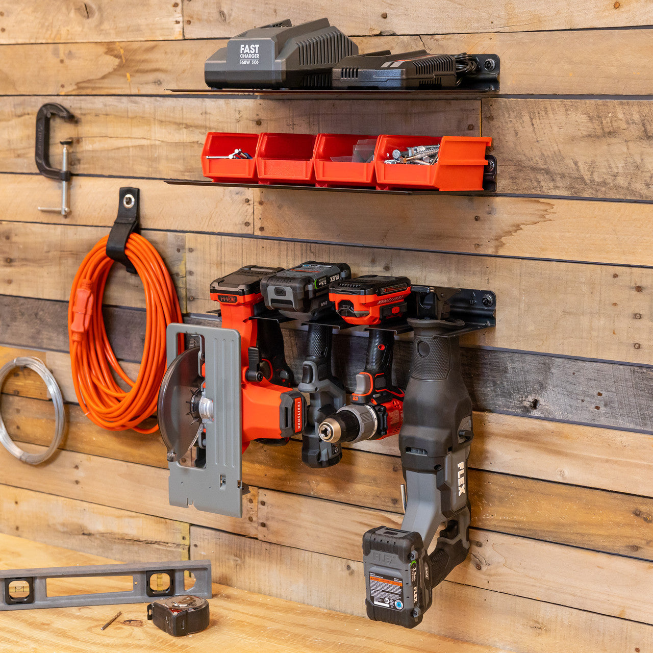 E-Drill Power Tool Organizer & 2 Shelves | Garage Storage Rack