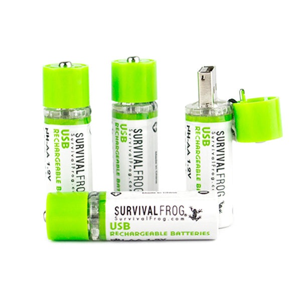 USB rechargeable AA batteries with built-in USB charging port and indicator lights