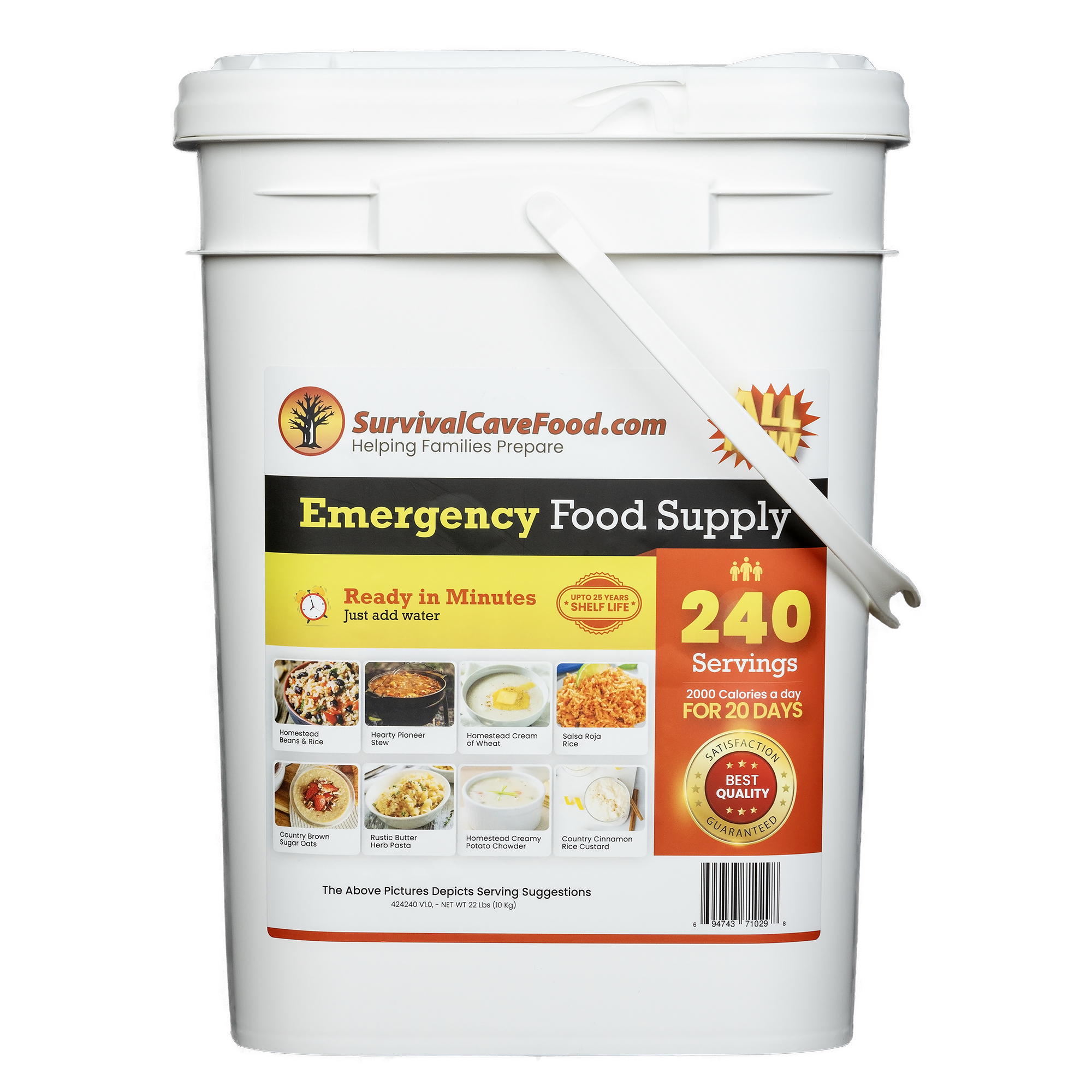 Survival Cave Ultimate 240-Serving Emergency Meal Kit | 25-Year Shelf Life | High-Calorie Survival Food Made in USA