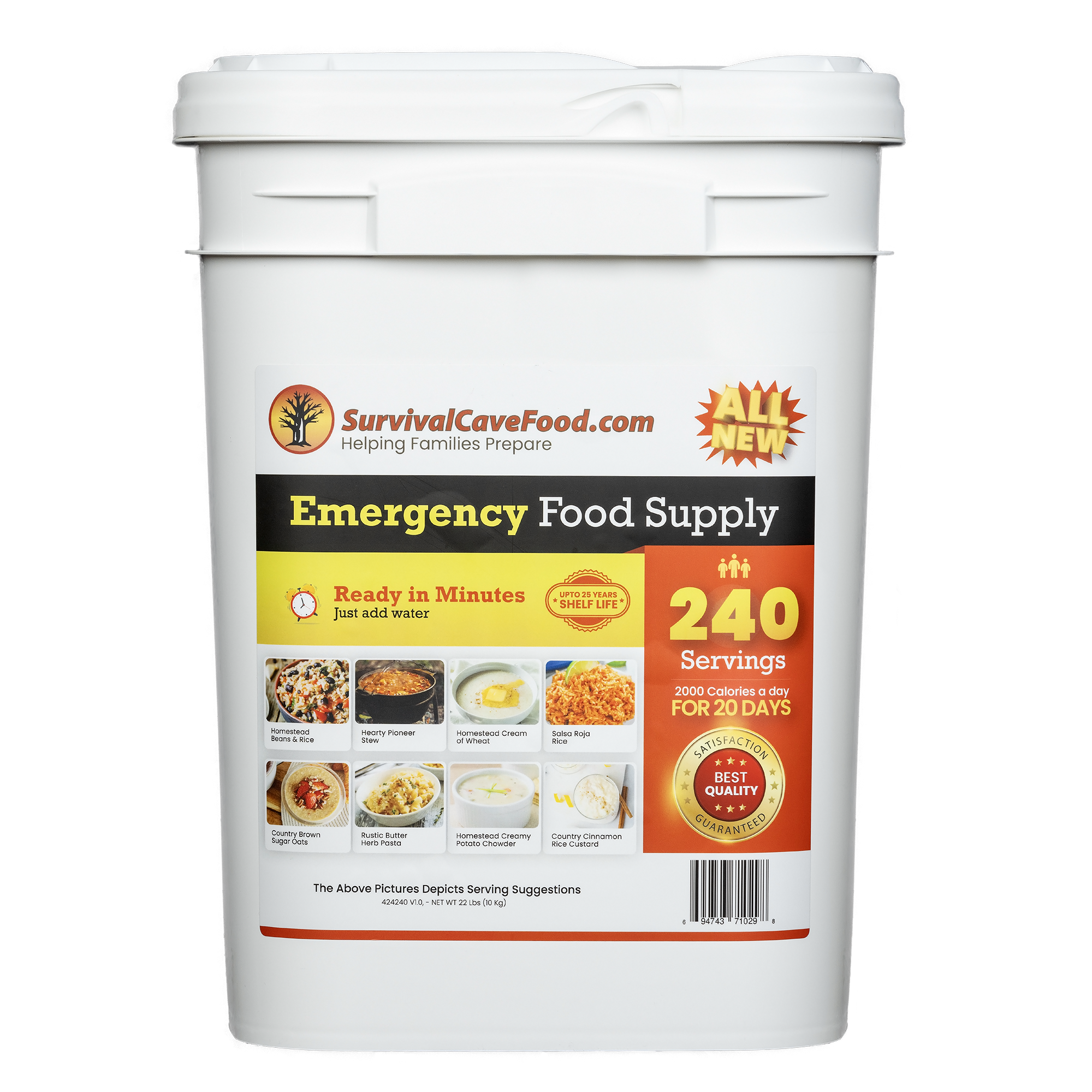 Survival Cave Ultimate 240-Serving Emergency Meal Kit | 25-Year Shelf Life | High-Calorie Survival Food Made in USA