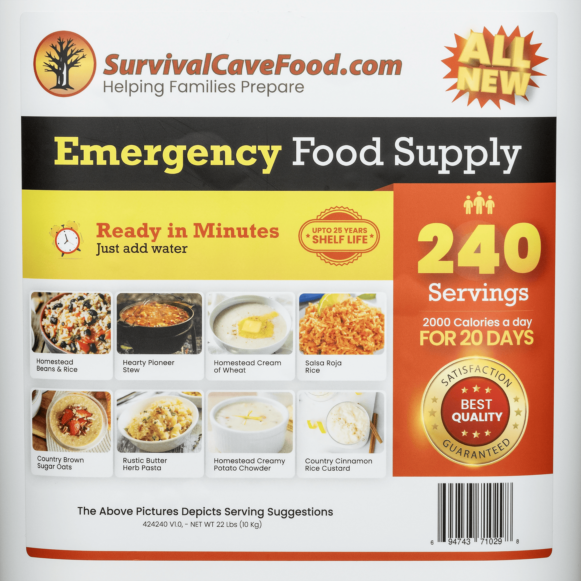 Survival Cave Meats Survival Cave Ultimate 240-Serving Emergency Meal Kit | 25-Year Shelf Life | High-Calorie Survival Food Made in USA Survival Cave Ultimate 240-Serving Emergency Meal Kit | 25-Year Shelf Life | Made in USA