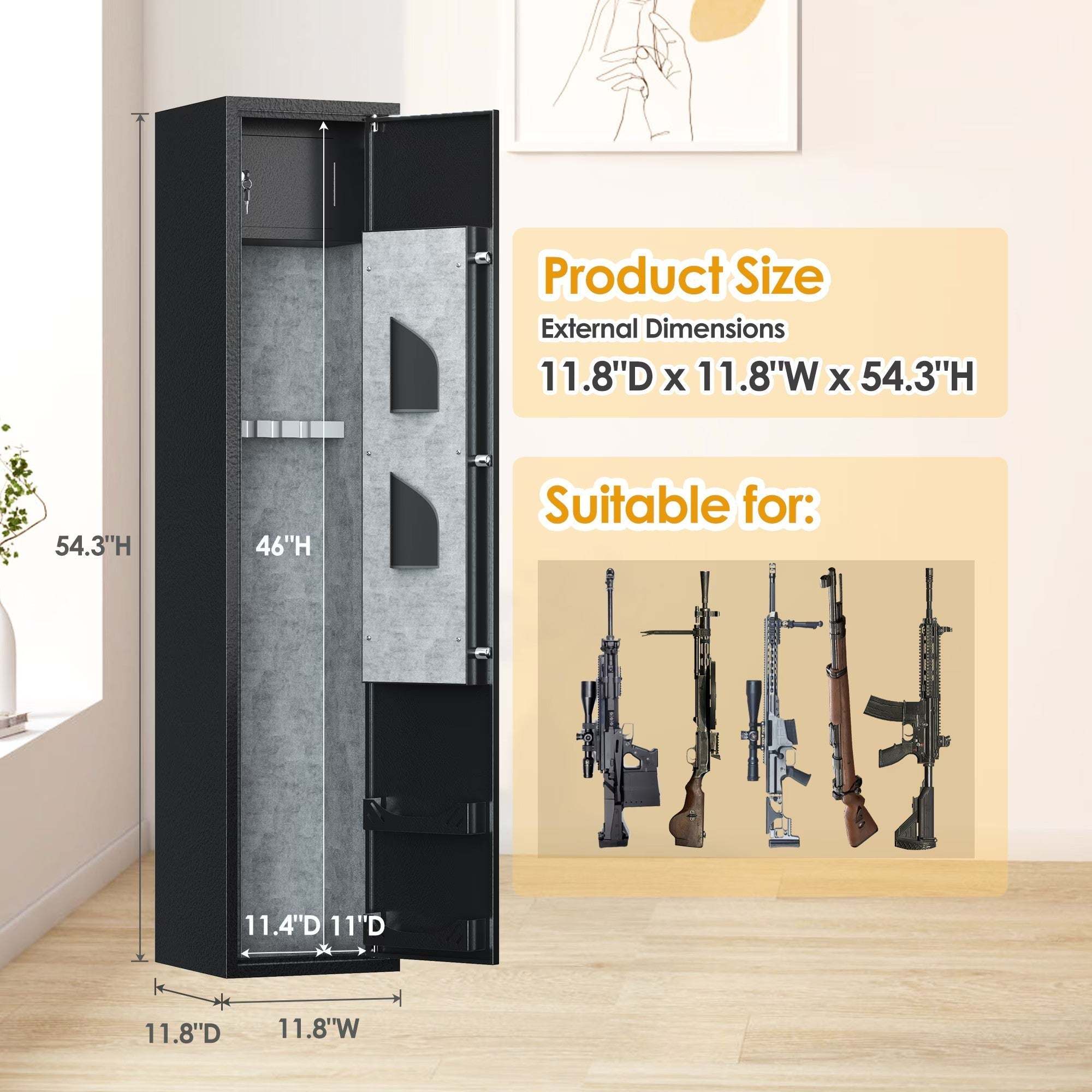 Biometric Rifle & Pistol Safe with LED Light and Alarm