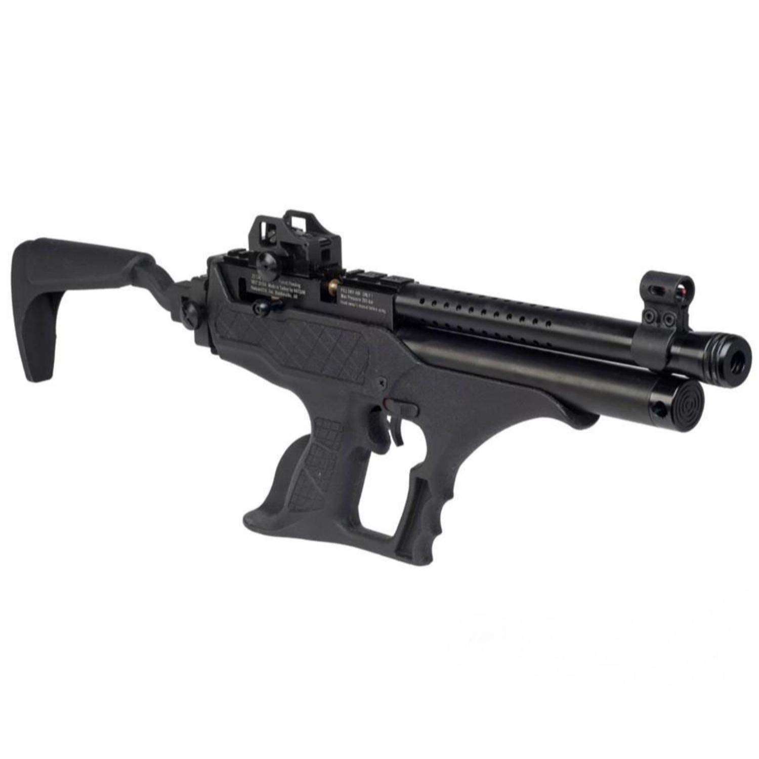 Hatsan Sortie Tact semi-auto PCP air rifle with folding buttstock and fiber optic sights