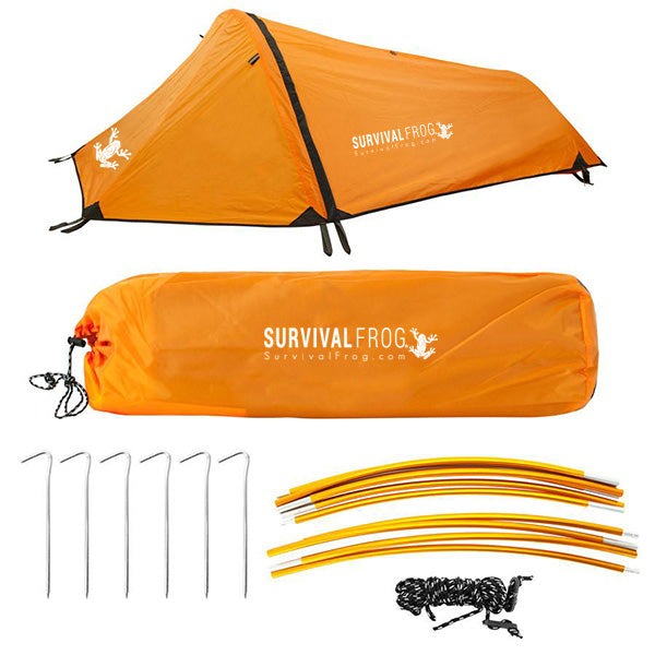 Solo Bivy 1-Person Tent in orange with waterproof rain fly, lightweight design, and easy two-pole setup