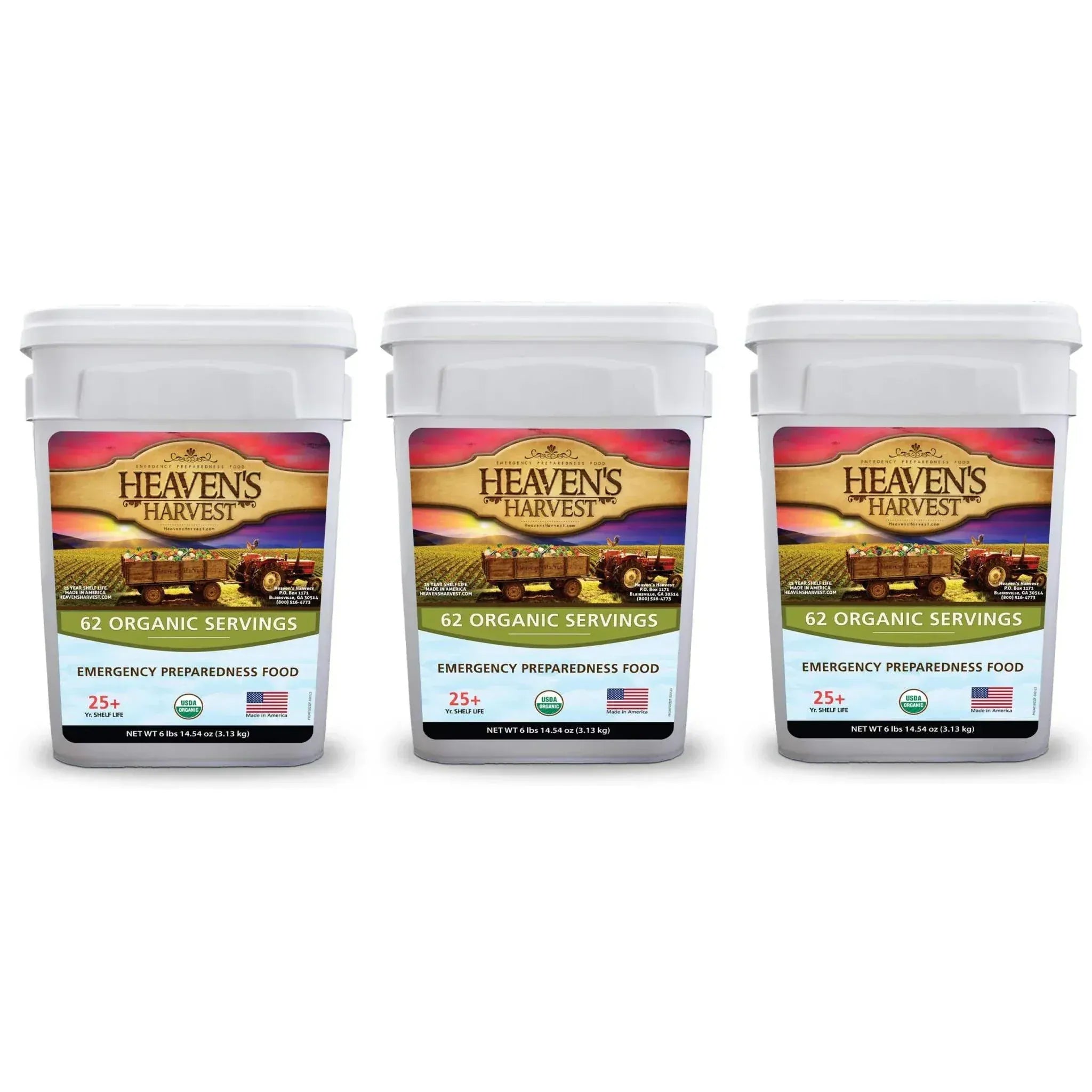 Heaven's Harvest Emergency and Survival Food 3 Pack Organic Kit Organic Kit - 3 Pack Organic Freeze-Dried Survival Food with 186 Servings