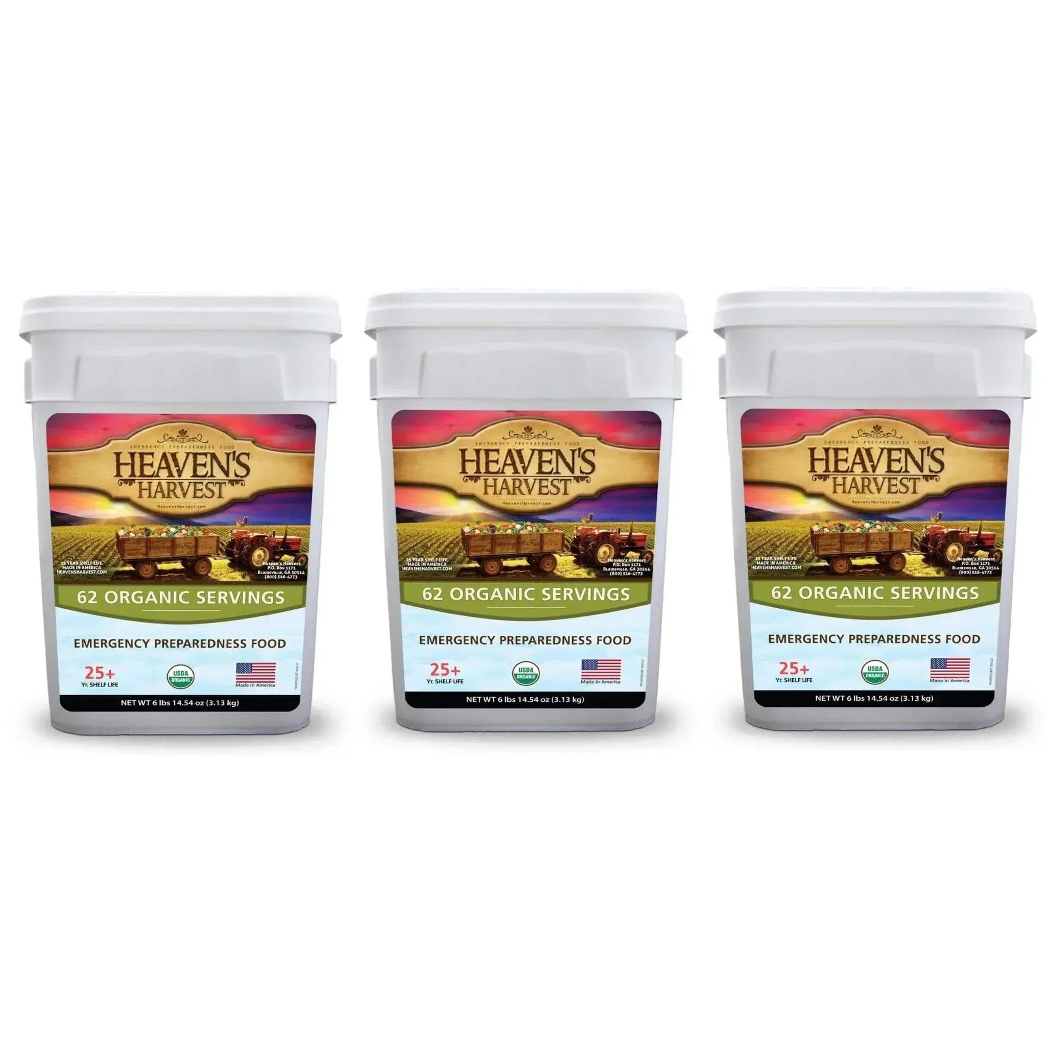 Heaven's Harvest Emergency and Survival Food 3 Pack Organic Kit Organic Kit - 3 Pack Organic Freeze-Dried Survival Food with 186 Servings