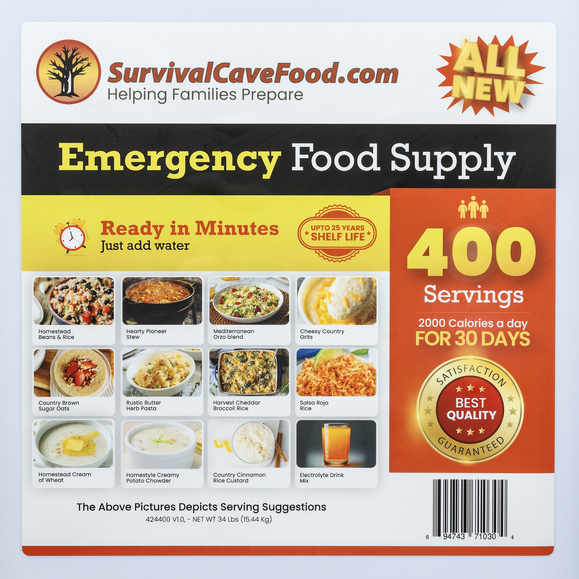 Survival Cave Ultimate 400-Serving Emergency Meal Kit | 25-Year Shelf Life | High-Calorie Survival Food Made in USA (Copy)