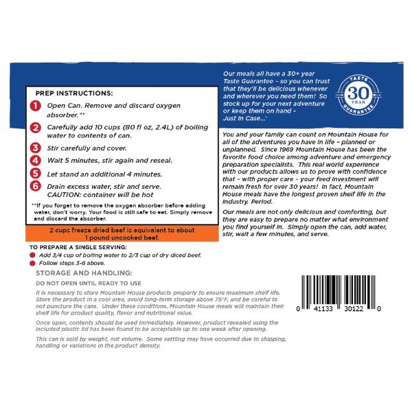 Freeze Dried Diced Beef 17 oz #10 can