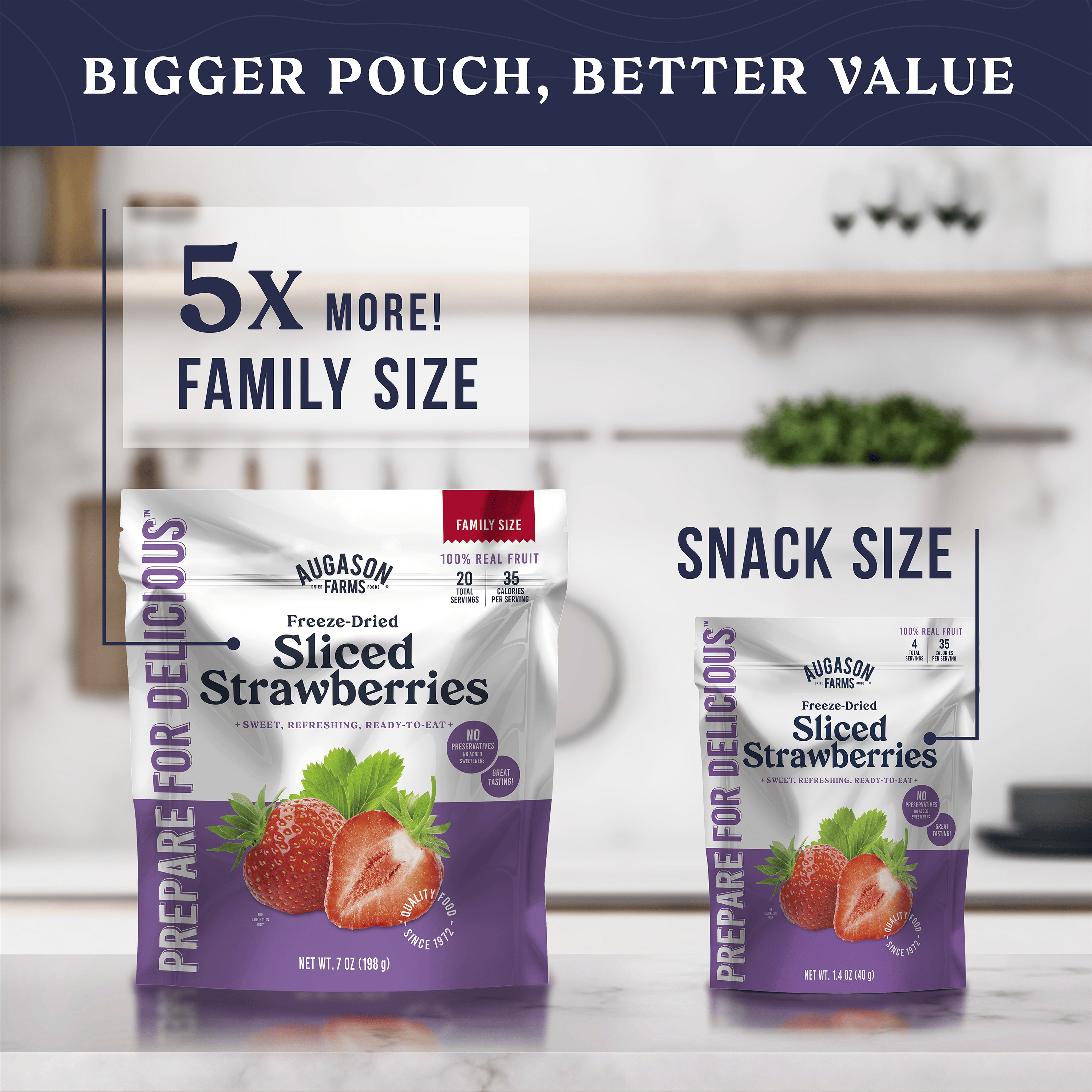 Augason Farms Freeze Dried Sliced Strawberries Family Size Pouch, 20 Servings Freeze Dried Sliced Strawberries Pouch - 20 Servings