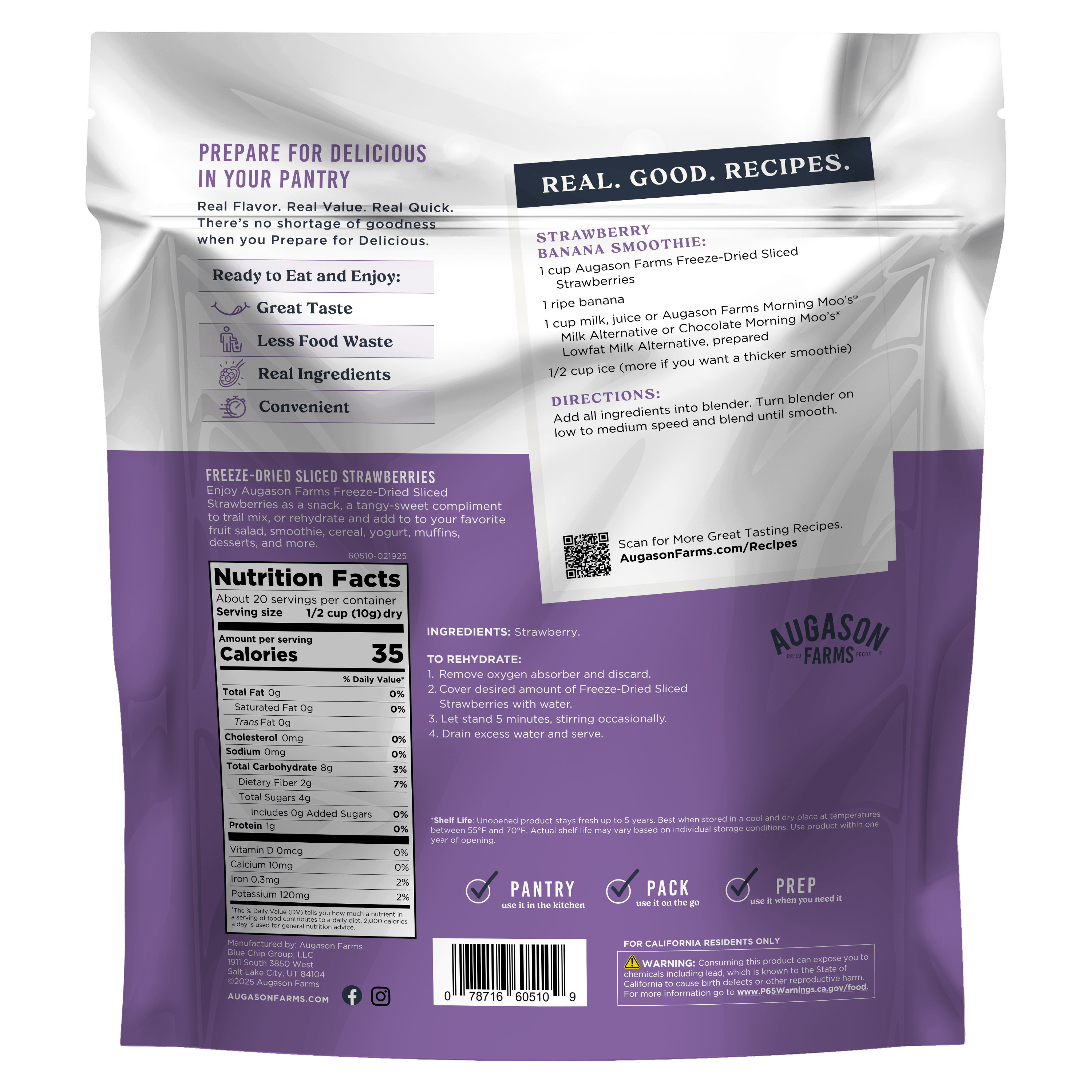 Augason Farms Freeze Dried Sliced Strawberries Family Size Pouch, 20 Servings Freeze Dried Sliced Strawberries Pouch - 20 Servings