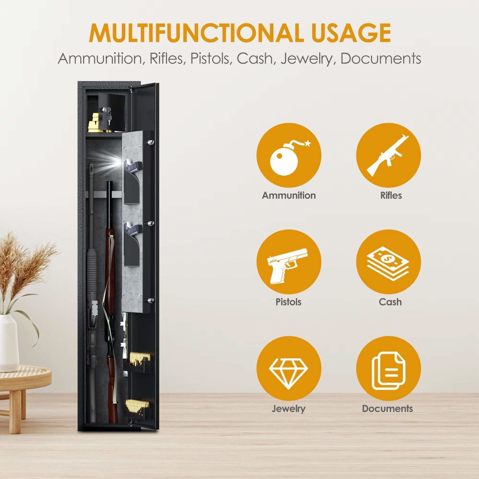 SHTF Prepper Club Gun Safe Biometric Rifle & Pistol Safe with LED Light and Alarm Home Rifle And Pistols Gun Safe – Biometric, Alarm & Quick Access