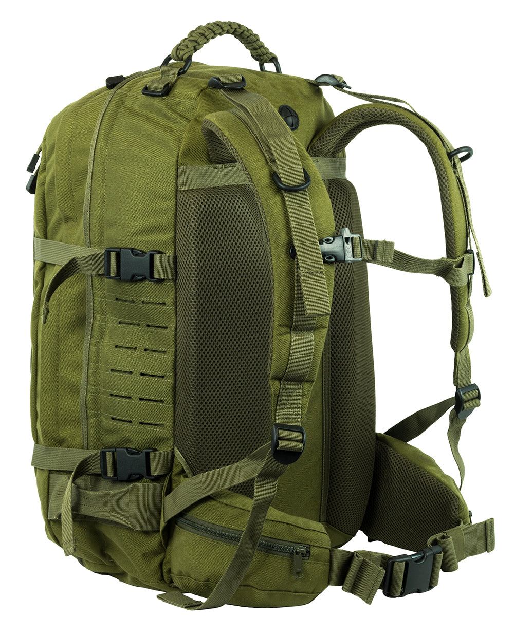 Mission Backpack 43L black durable nylon 3-day survival pack with multiple compartments and hydration system