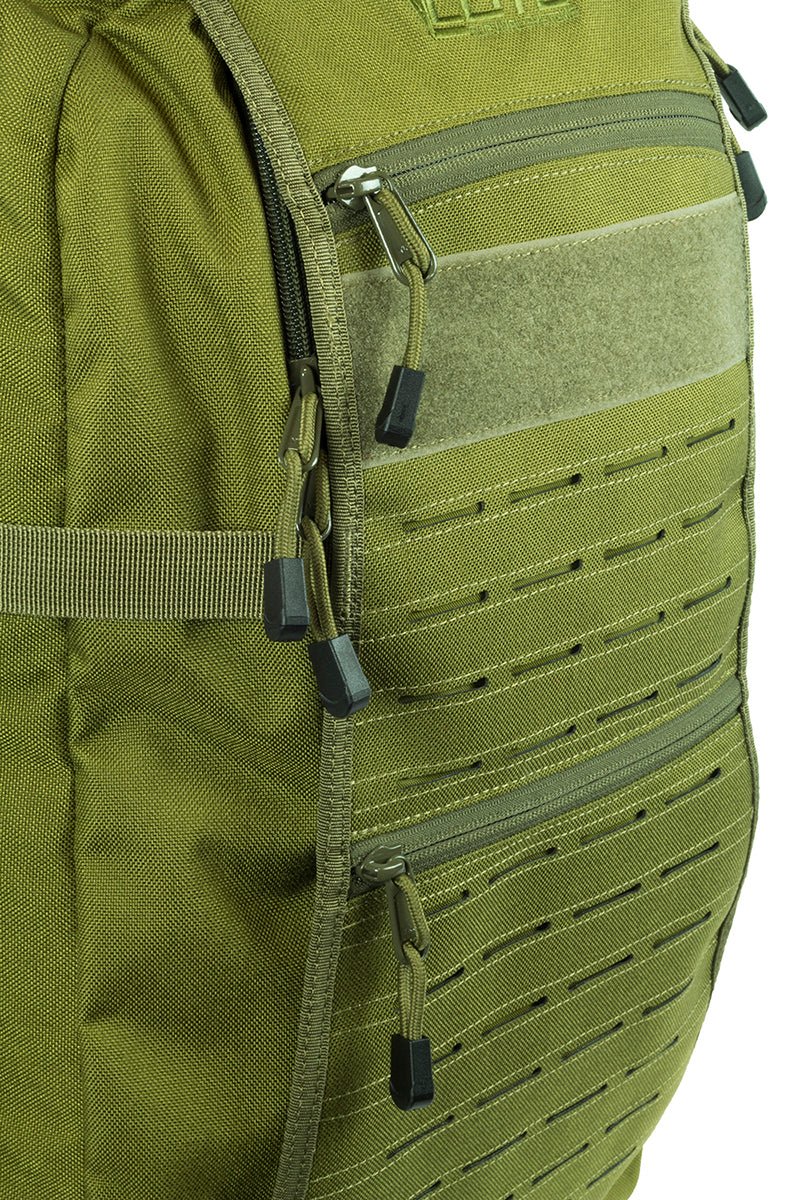 Elite Survival Systems Mission Backpack 43L in black with multiple compartments and MOLLE loops for 3-day survival use