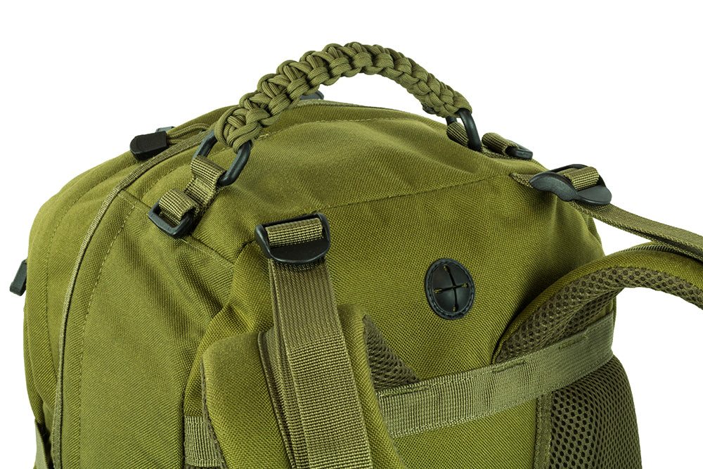 Mission Backpack 43L black 3-day survival pack with multiple compartments and MOLLE loops