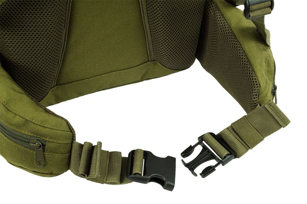 Elite Survival Systems Mission Backpack 43L in black with multiple compartments and MOLLE loops for 3-day use