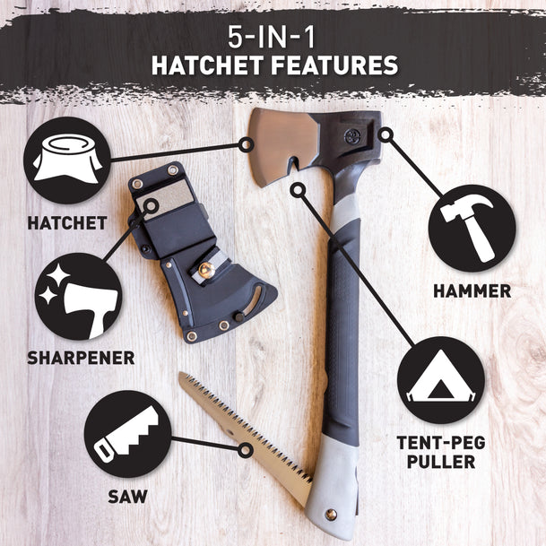 Pack of 10 5-in-1 Bushcrafter Hatchet by Ready Hour