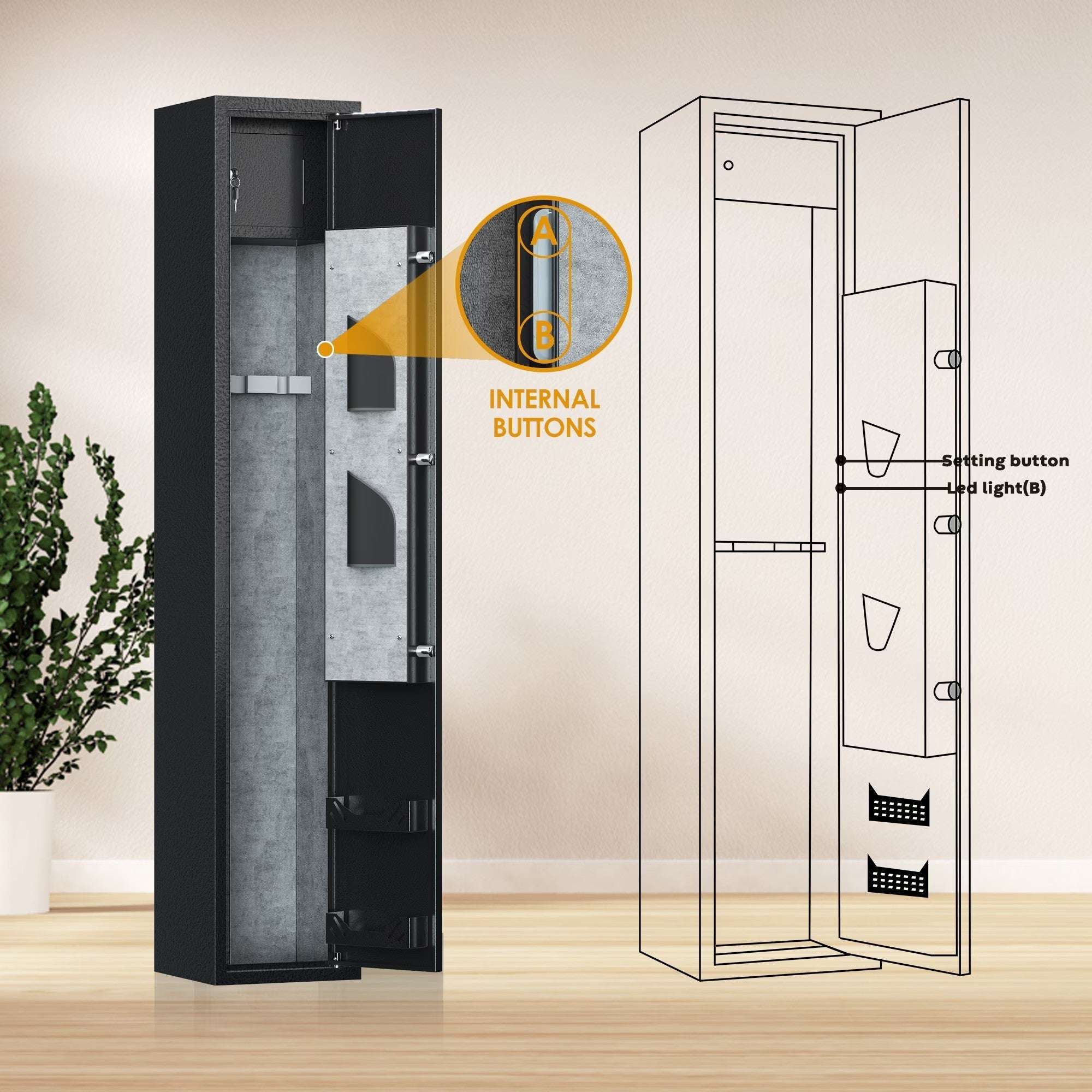 Biometric Rifle & Pistol Safe with LED Light and Alarm