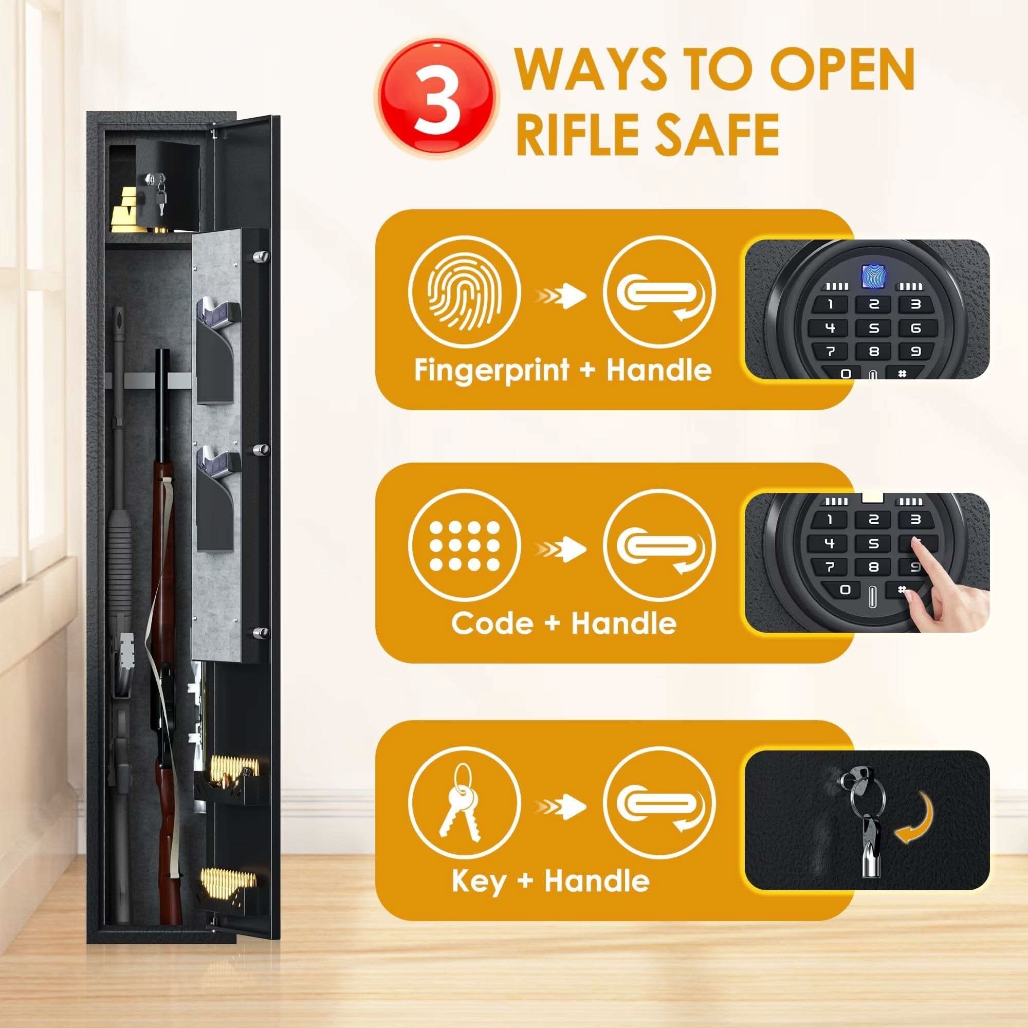 SHTF Prepper Club Gun Safe Biometric Rifle & Pistol Safe with LED Light and Alarm Home Rifle And Pistols Gun Safe – Biometric, Alarm & Quick Access