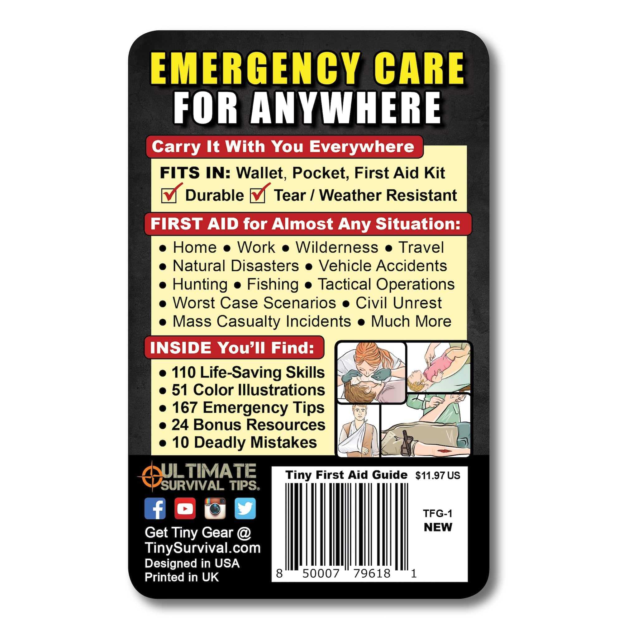Ultimate Survival Tips Tiny Survival Guide Tiny First Aid Guide Tiny First Aid Guide - Pocket Waterproof Reference | UST