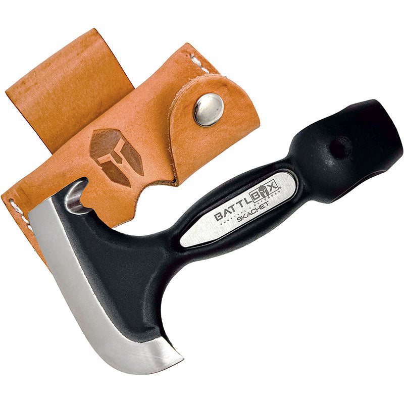 BattlBox Skachet multi-use tool with 65MN carbon steel blade and leather sheath