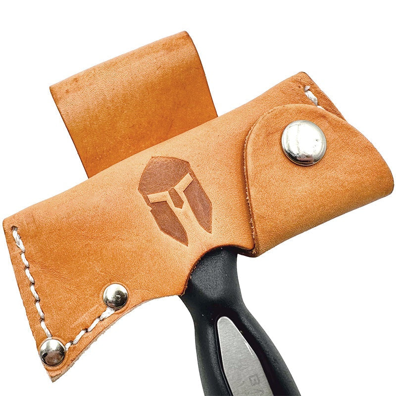 BattlBox Skachet 65MN carbon steel survival tool with leather sheath and 3.5-inch blade