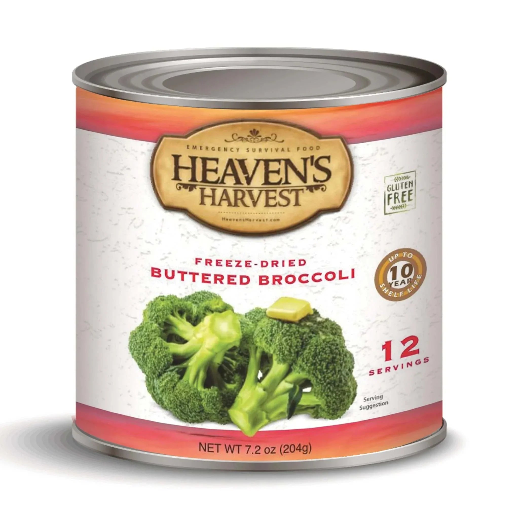#10 can of freeze-dried buttered broccoli with resealable lid and nutritional benefits