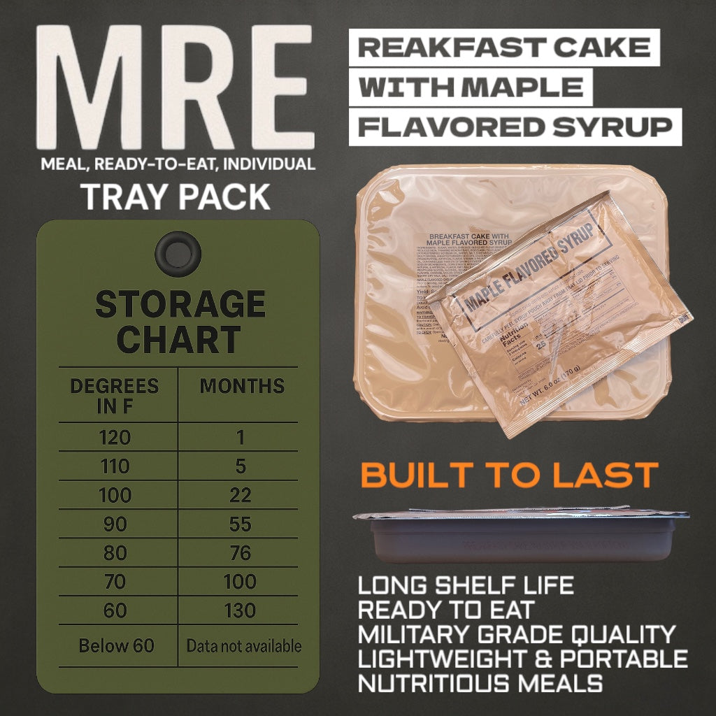 Military MRE Tray Pack, Breakfast Cake with Maple Syrup, Ready to Eat (UGR Component)
