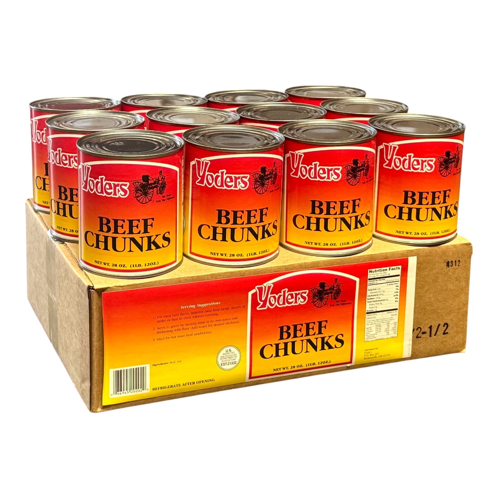Yoder’s Canned Beef Chunks | 28 oz can | Real USA Beef | Fully Cooked | Shelf Stable Survival Food | 10+ Year Shelf Life | Ready to Eat | Ideal for Prepping, Storage & Camping