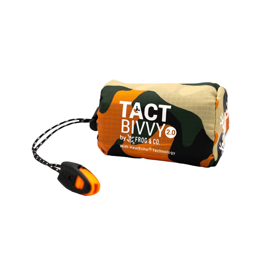 Compact Tact Bivvy® 2.0 ultralight waterproof emergency sleeping bag with HeatEcho™ thermal insulation and integrated survival features