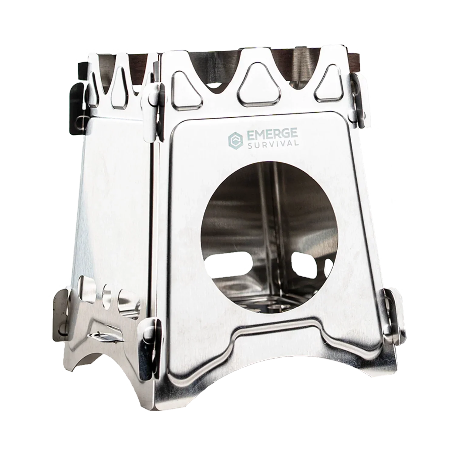 Compact collapsible mini stove burning wood and charcoal, foldable stainless steel survival stove supporting 200+ pounds