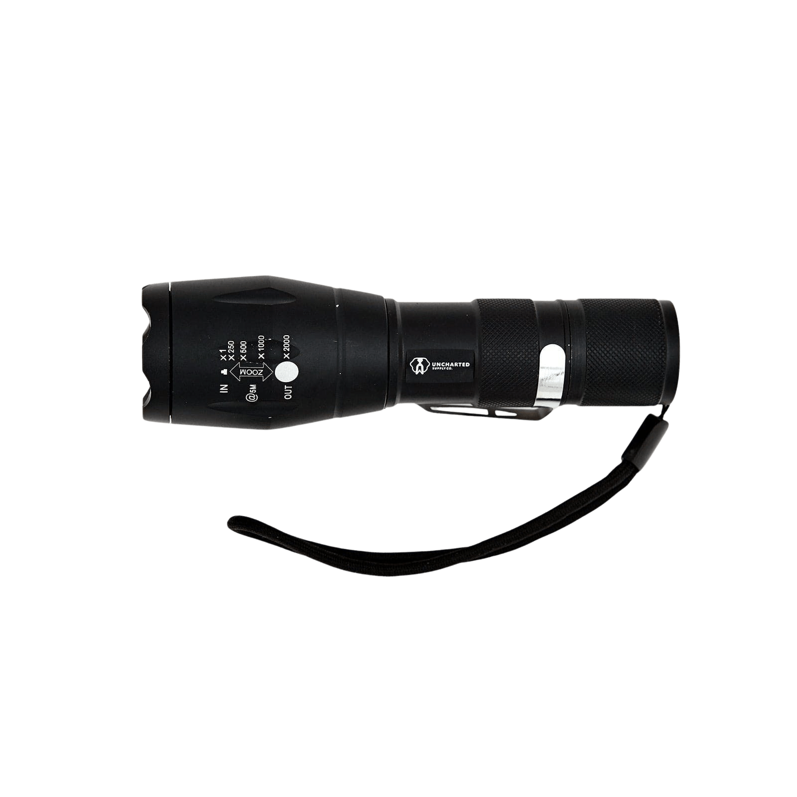 Ultra-bright waterproof tactical flashlight with zoom dial and multiple light settings for hands-free use