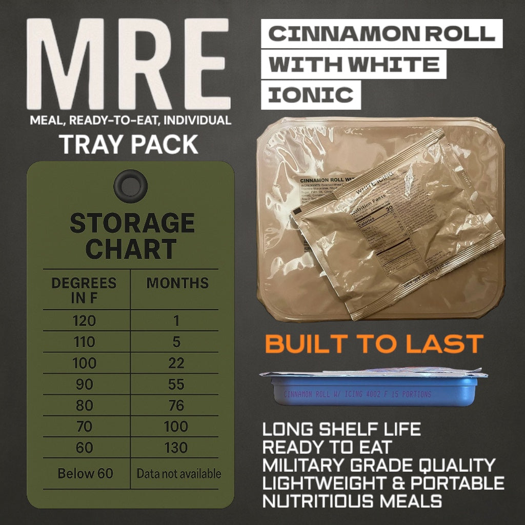 Military MRE Tray Pack, Cinnamon Roll with White Icing, Ready to Eat (UGR Component)