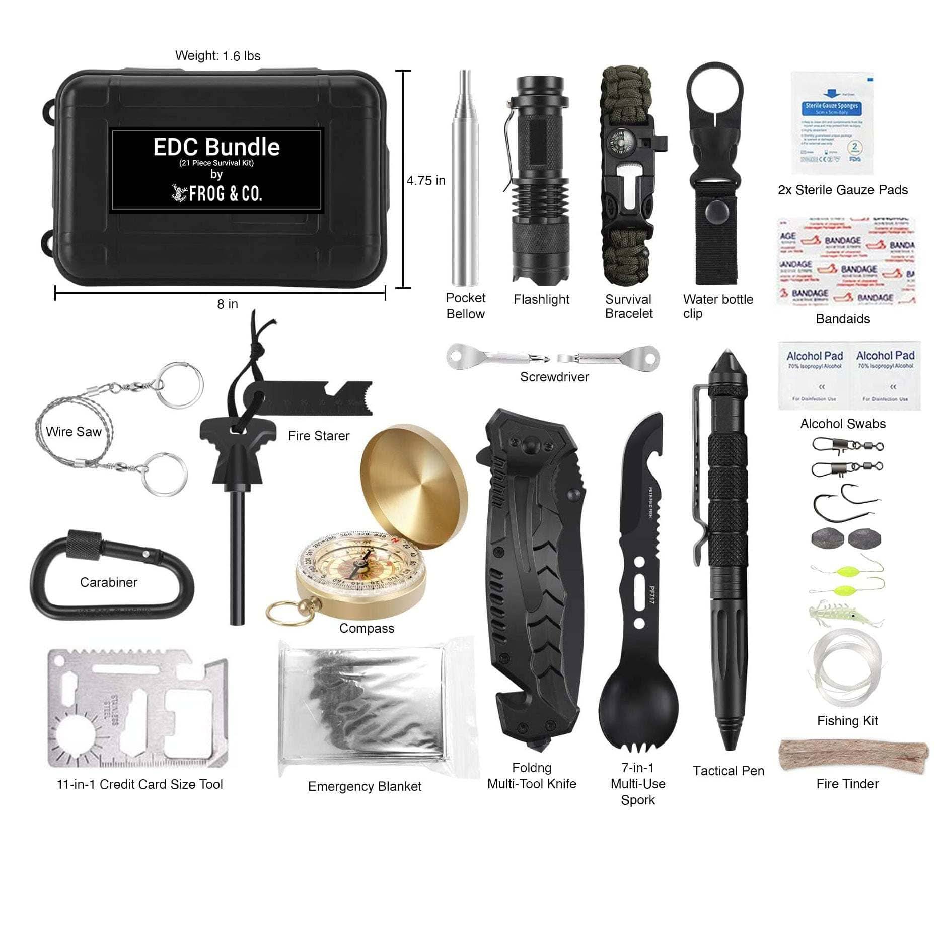 Survival Frog SURVIVAL KIT EDC Survival Bundle EDC Survival Bundle - Compact Emergency Kit with 21 Survival Tools