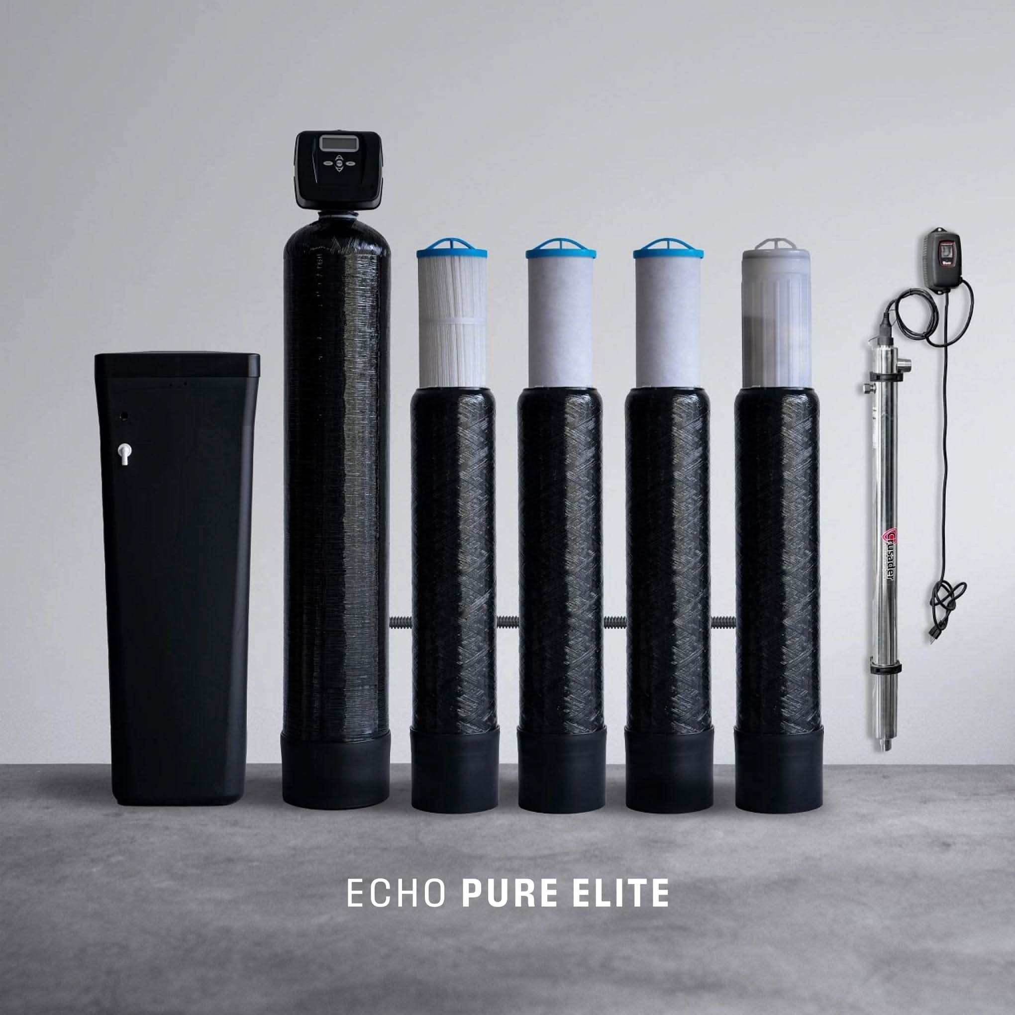 Echo Whole Home Water Filter system reducing chlorine and odors for clean water throughout the home