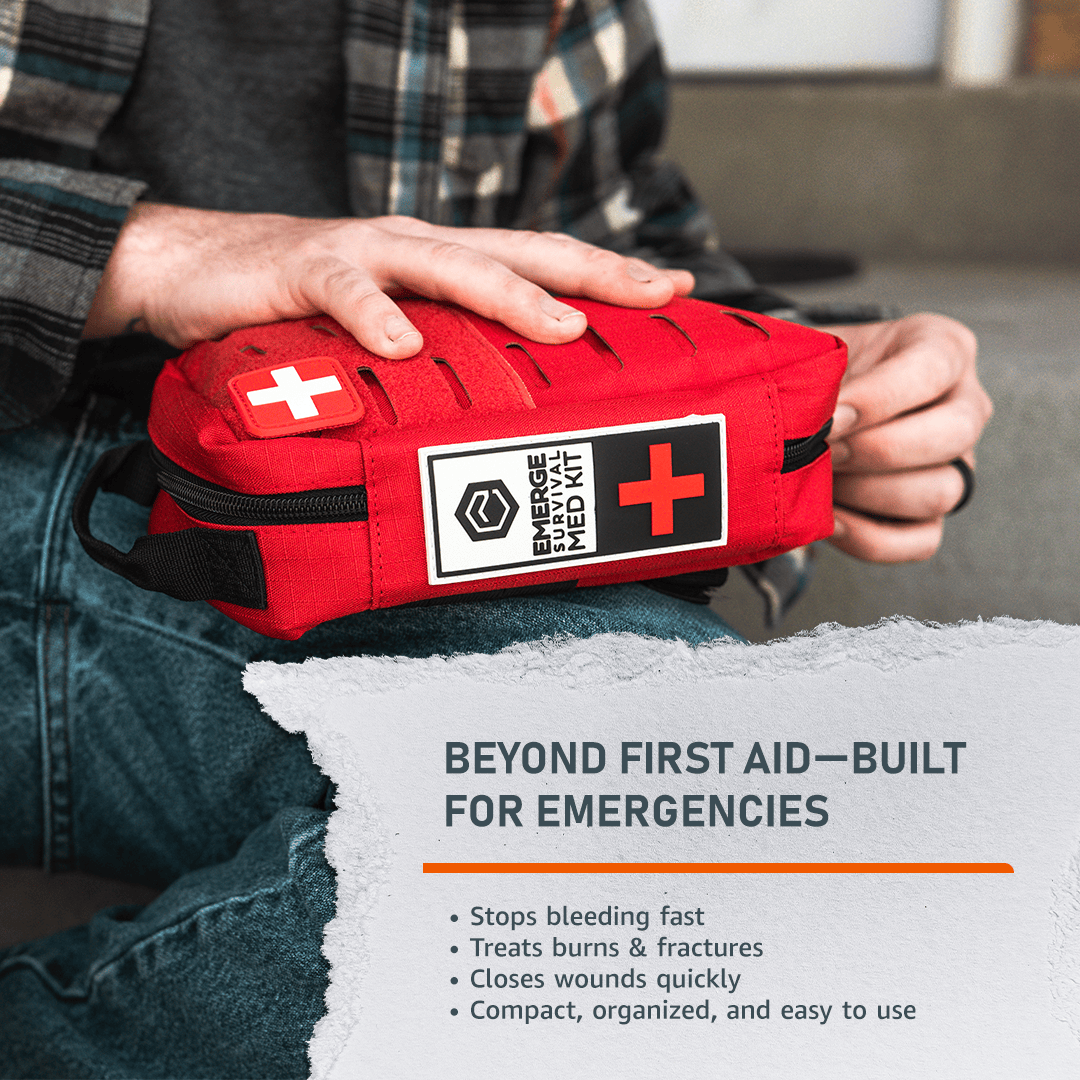 Emerge Survival Medical Supplies Emergency Med Kit - Medical Supplies Family Emergency Med Kit | 115+ Piece Grab-and-Go First Aid