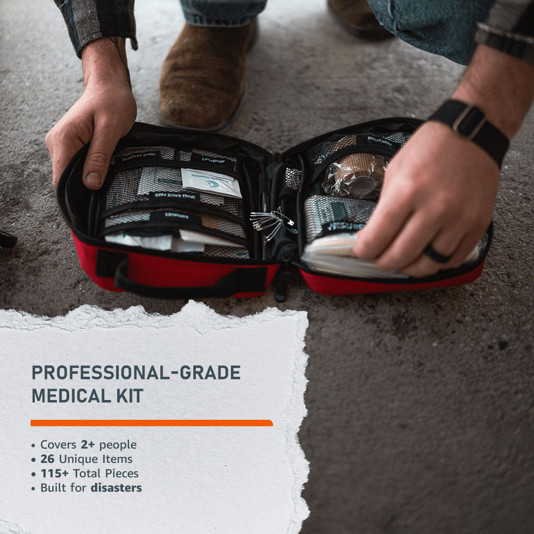 Emerge Survival Medical Supplies Emergency Med Kit - Medical Supplies Family Emergency Med Kit | 115+ Piece Grab-and-Go First Aid