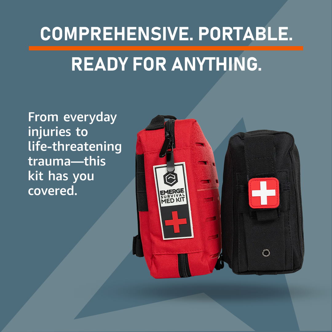 Compact emergency med kit with over 115 medical supplies for family first aid and quick injury care