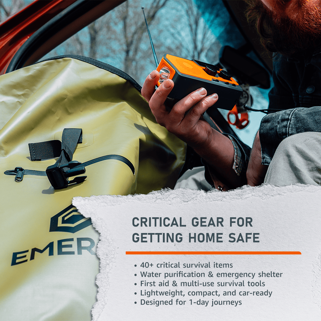 Emerge Survival Emergency Kit Get Home Bag | Emergency Survival Backpack for Getting Home During a Crisis Family Get Home Bag | 24-Hour Get-Home Kit, 44 Items
