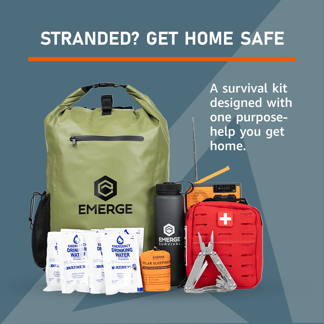 Emerge Survival Emergency Kit Get Home Bag | Emergency Survival Backpack for Getting Home During a Crisis Family Get Home Bag | 24-Hour Get-Home Kit, 44 Items
