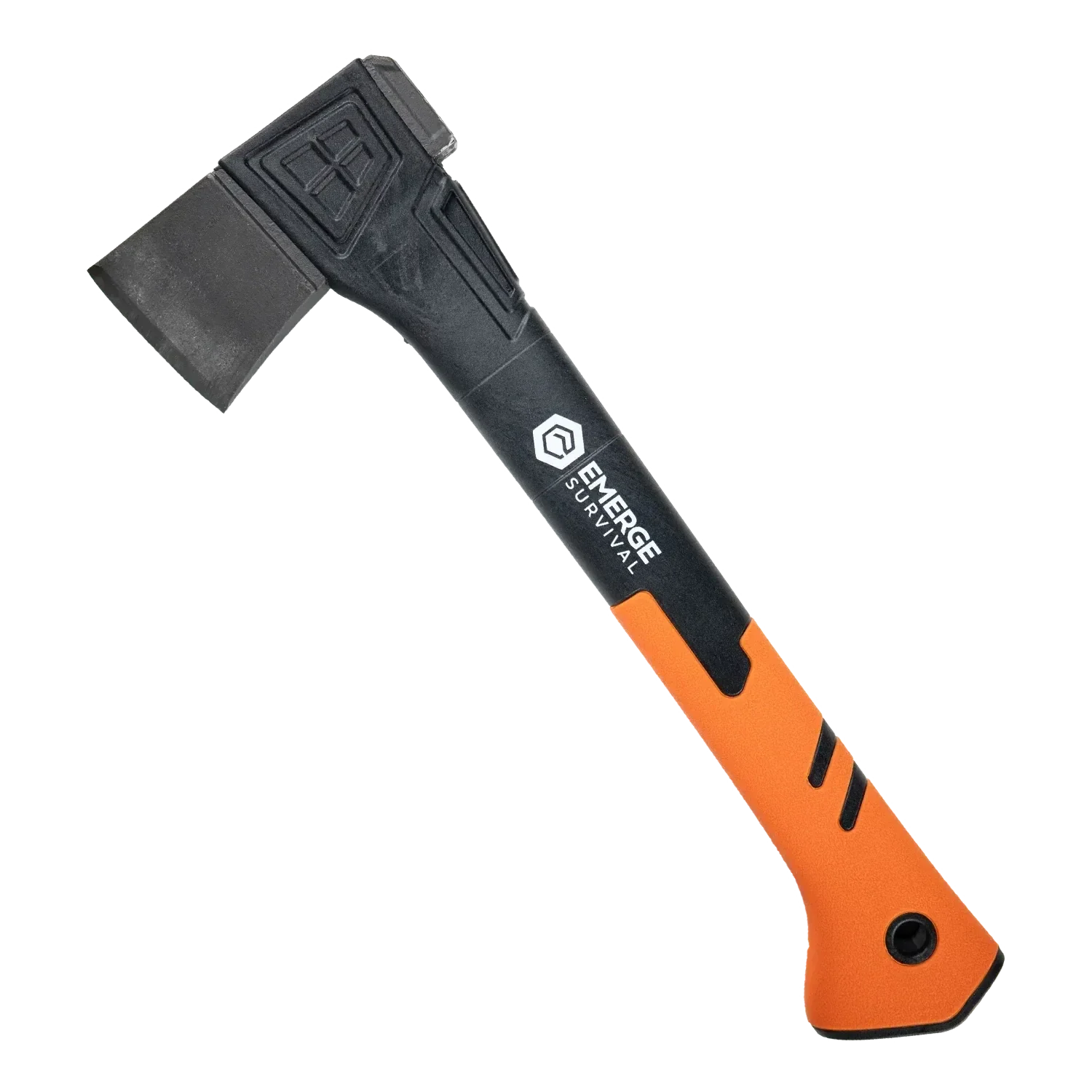 Survival Hatchet with 14-inch fiberglass handle and 2.5-inch carbon steel blade in protective sheath