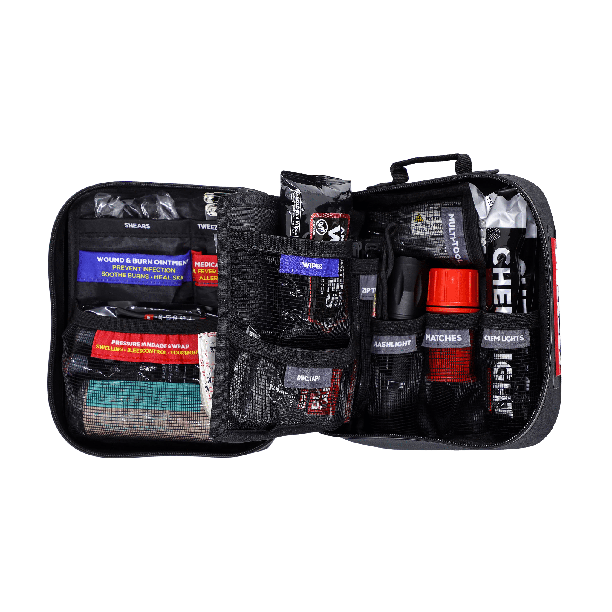 First Aid Plus emergency medical and gear repair kit with durable waterproof case and MOLLE mount